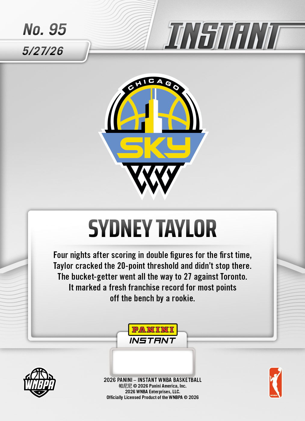Sydney Taylor - 2026 Panini Instant WNBA #95 - Metallic /5 - Image 2