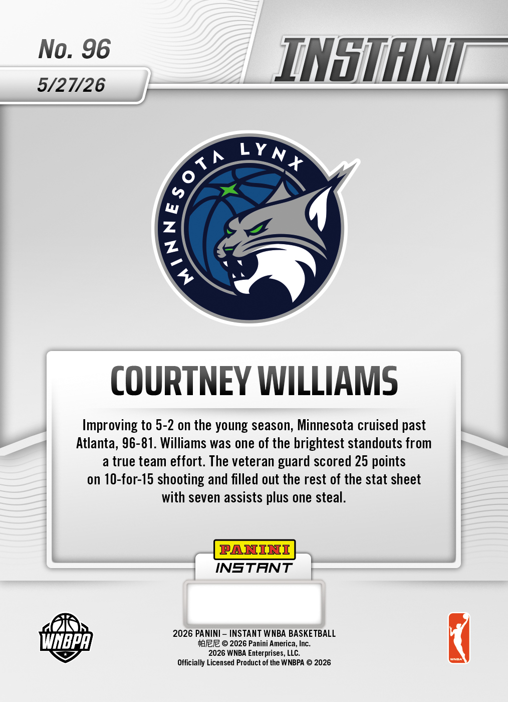 Courtney Williams - 2026 Panini Instant WNBA #96 - Metallic /5 - Image 2