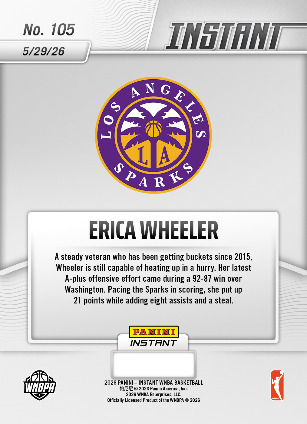Erica Wheeler - 2026 Panini Instant WNBA #105 - Metallic /5 - Image 2