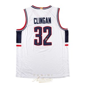 Donovan Clingan Autographed UCONN Huskies White Replica Jersey with 2024 National Champions Patch ~Open Edition Item~
