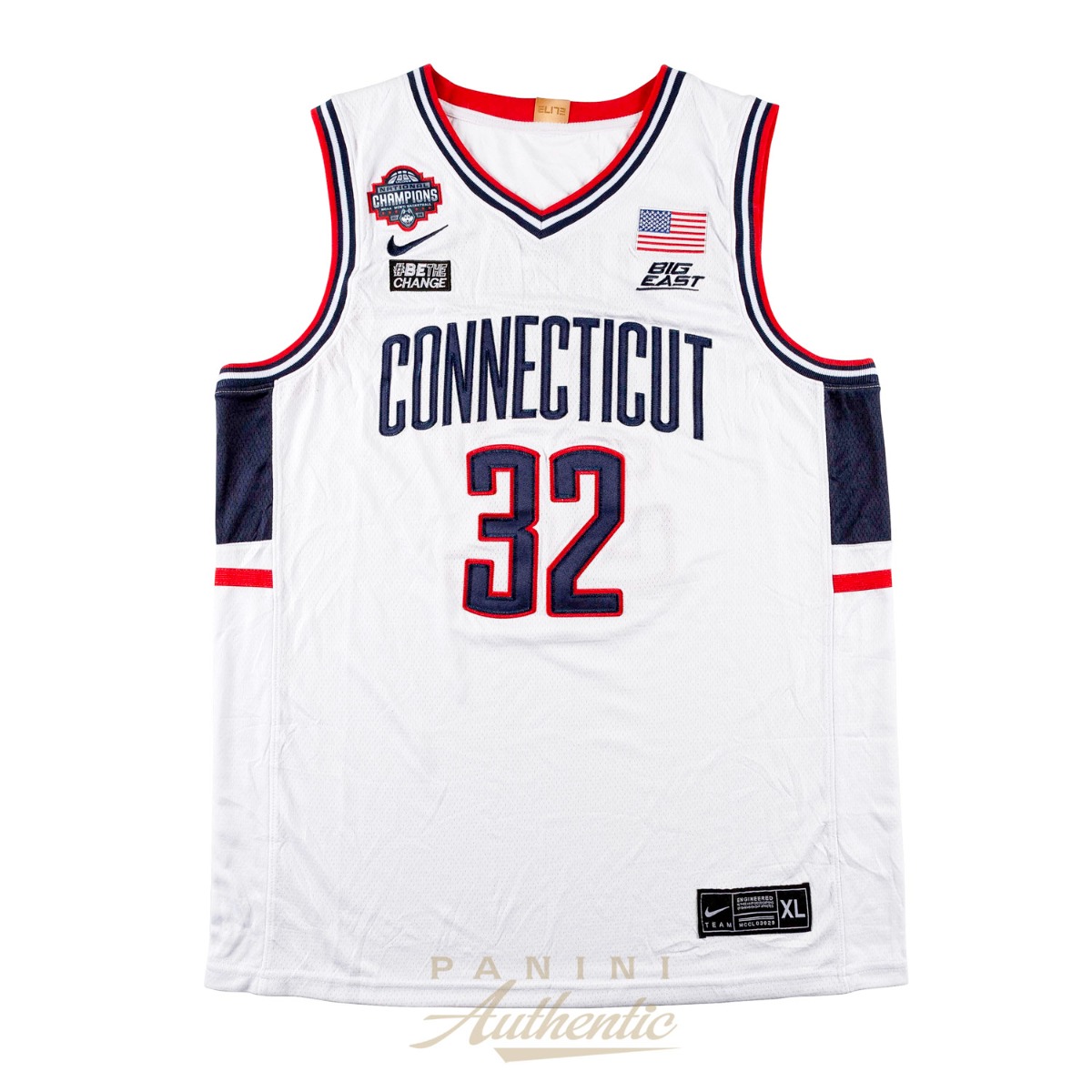 Donovan Clingan Autographed UCONN Huskies White Replica Jersey with 2024 National Champions Patch & "2x Champ" Inscription ~Limited Edition to 132~ - Image 3